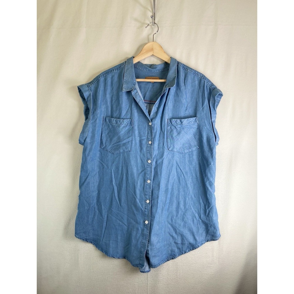 Jachs Girlfriend Chambray Button Up Shirt Womens XL Blue Sleeveless Lightweight